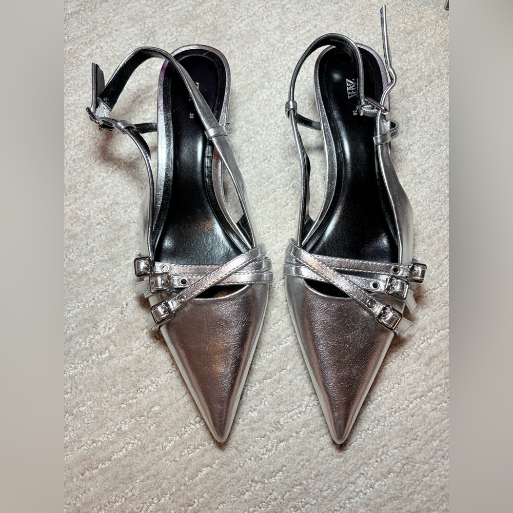 Zara Metallic Slingback Heels
